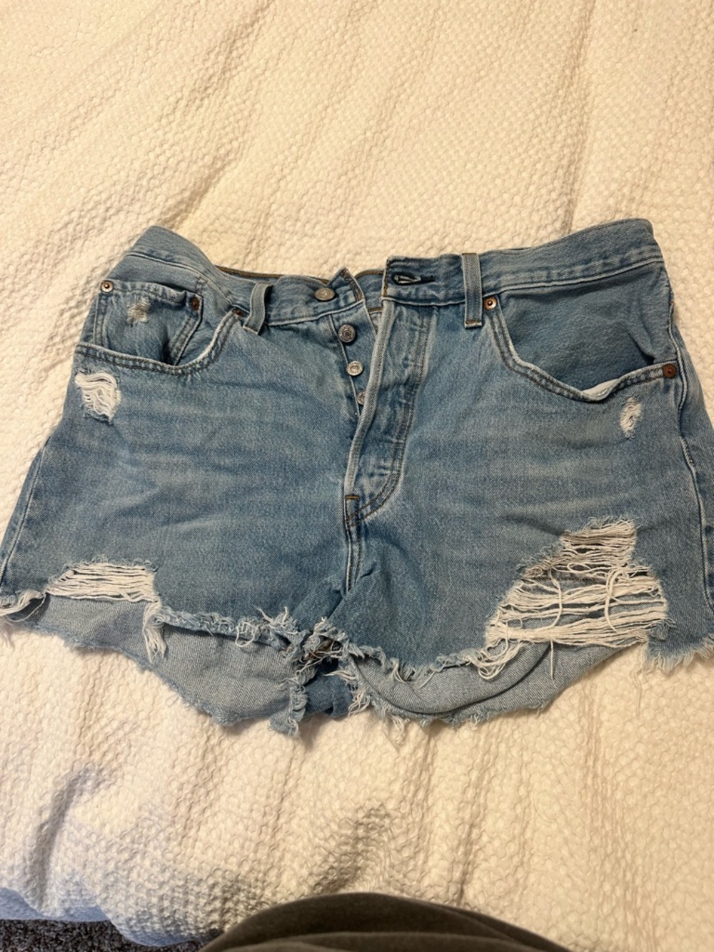 Levi's Light Blue Distressed High-Rise Denim Shorts